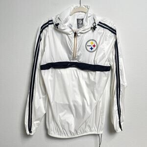 NFL Pittsburgh Steelers White 1/4 Zip Windbreaker Jacket Men’s Medium Hooded